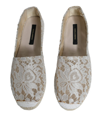 White Lace Viscose Espadrilles Flats Shoes - The Luxe Alliance