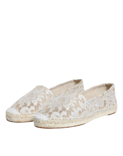 White Lace Viscose Espadrilles Flats Shoes - The Luxe Alliance