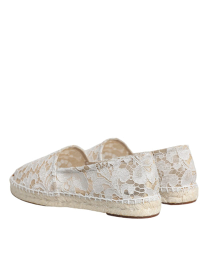 White Lace Viscose Espadrilles Flats Shoes - The Luxe Alliance