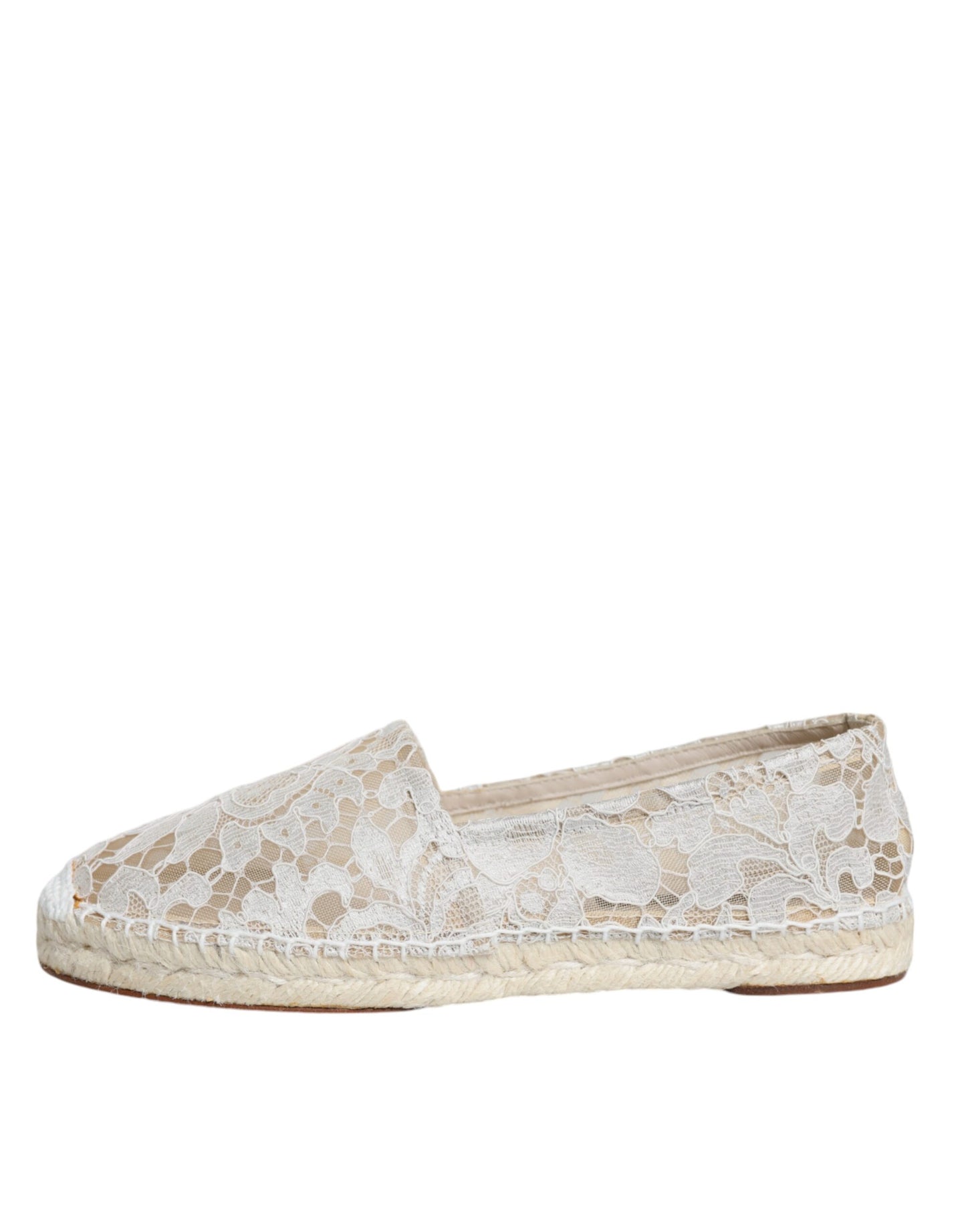 White Lace Viscose Espadrilles Flats Shoes - The Luxe Alliance