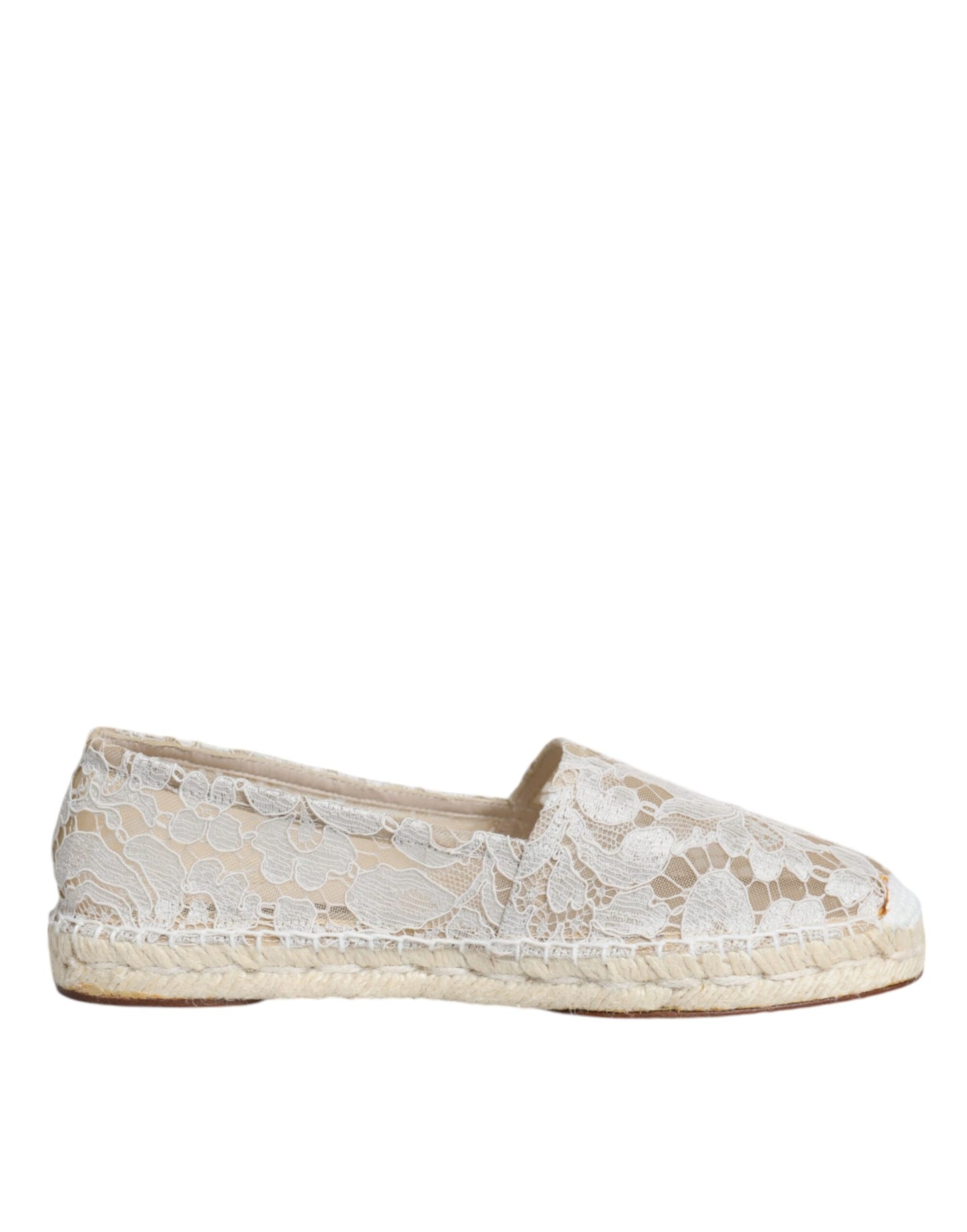 White Lace Viscose Espadrilles Flats Shoes - The Luxe Alliance