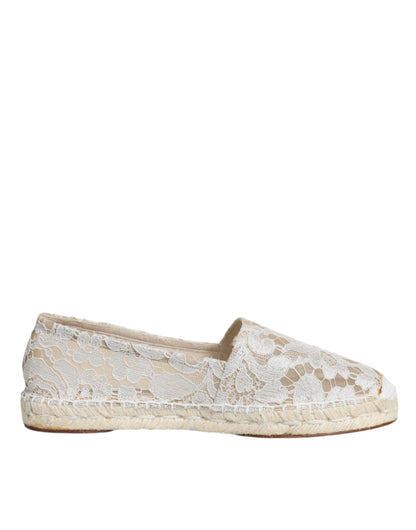 White Lace Viscose Espadrilles Flats Shoes - The Luxe Alliance