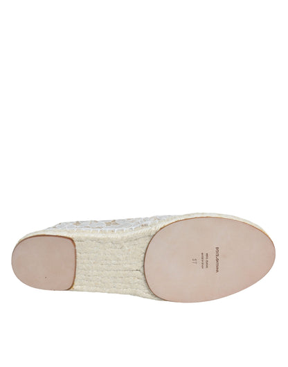 White Lace Viscose Espadrilles Flats Shoes - The Luxe Alliance