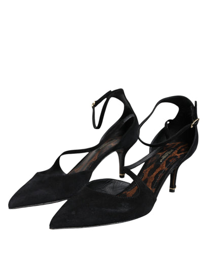 Black Suede Ankle Strap Heels Pumps Shoes - The Luxe Alliance