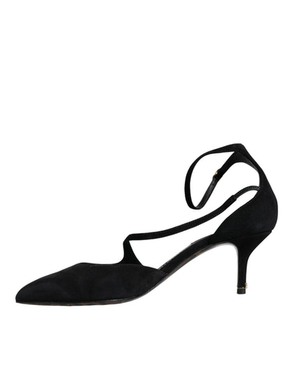 Black Suede Ankle Strap Heels Pumps Shoes - The Luxe Alliance