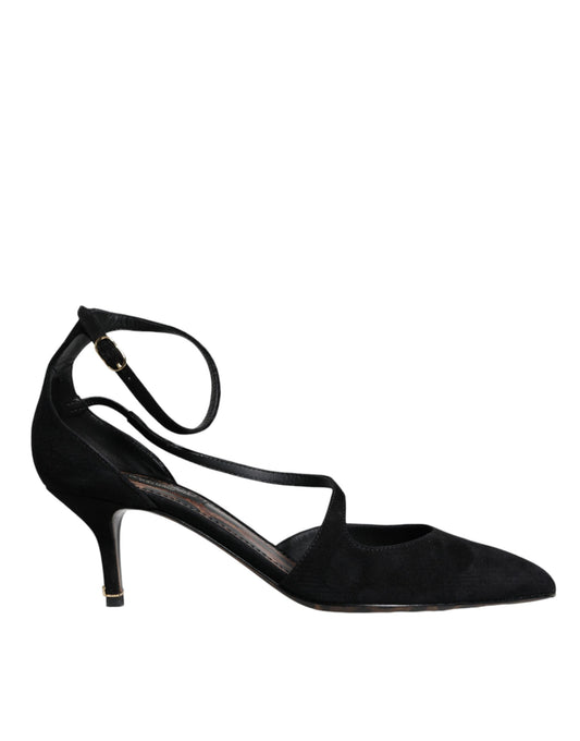 Black Suede Ankle Strap Heels Pumps Shoes - The Luxe Alliance