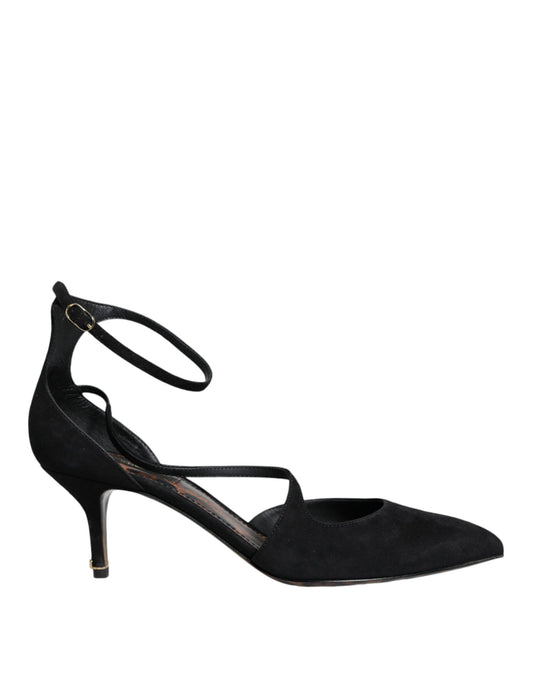 Black Suede Ankle Strap Heels Pumps Shoes - The Luxe Alliance