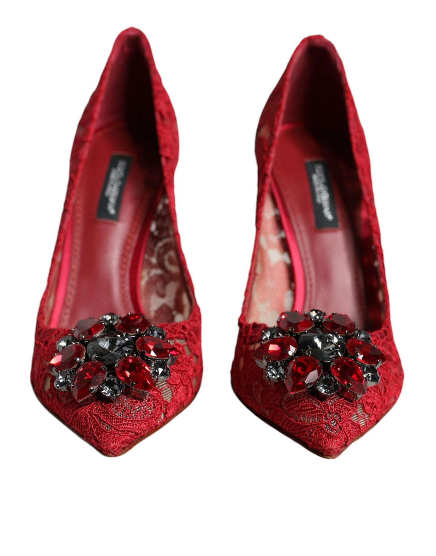 Red Taormina Lace Crystal Heels Pumps Shoes - The Luxe Alliance