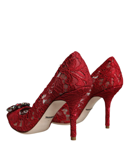 Red Taormina Lace Crystal Heels Pumps Shoes - The Luxe Alliance