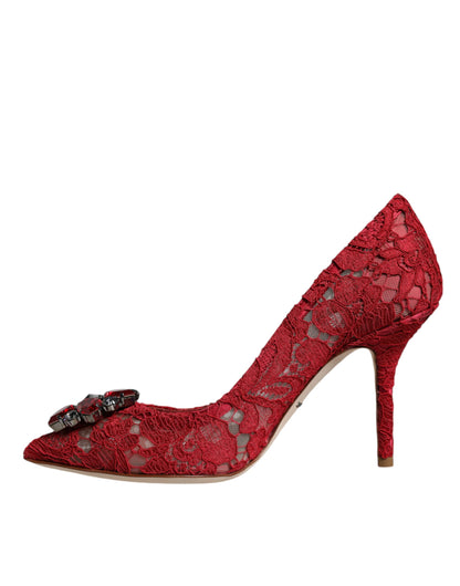 Red Taormina Lace Crystal Heels Pumps Shoes - The Luxe Alliance