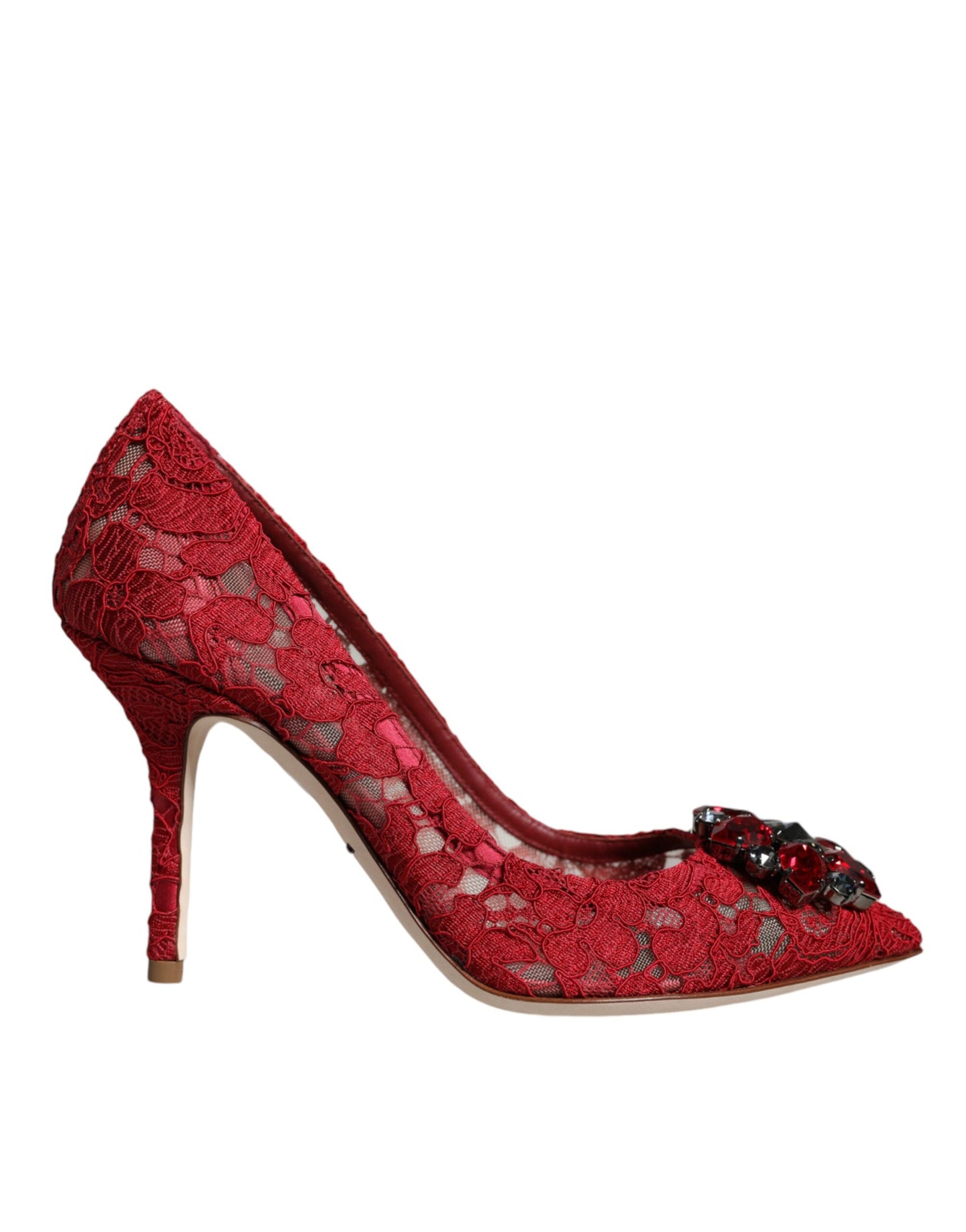 Red Taormina Lace Crystal Heels Pumps Shoes - The Luxe Alliance