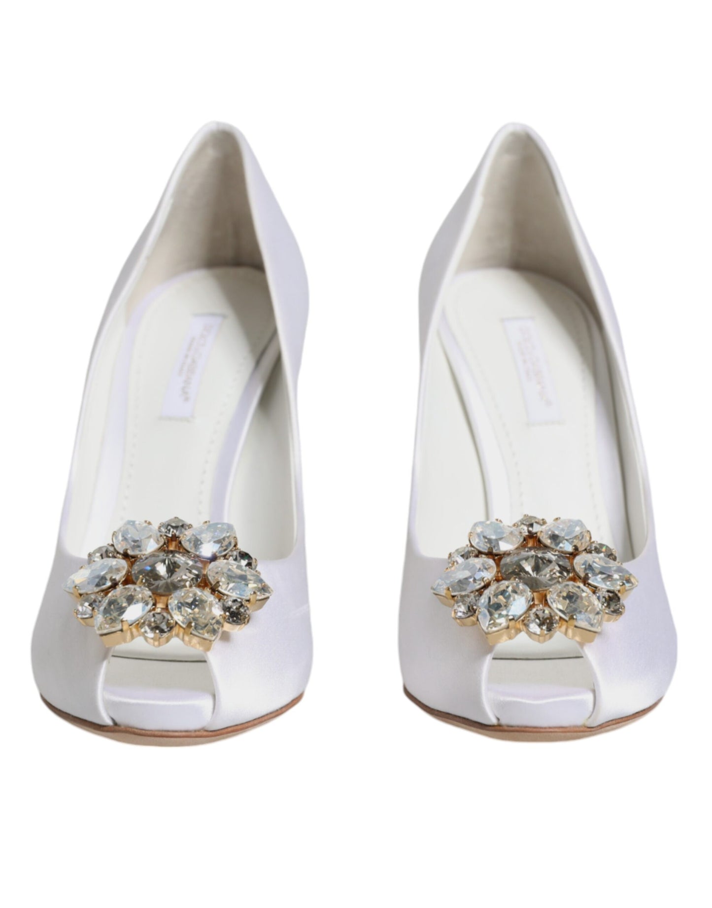 White Crystals Peep Toe Satin Pumps Shoes - The Luxe Alliance