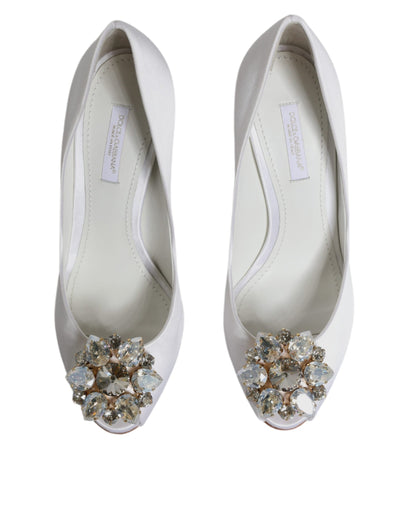 White Crystals Peep Toe Satin Pumps Shoes - The Luxe Alliance