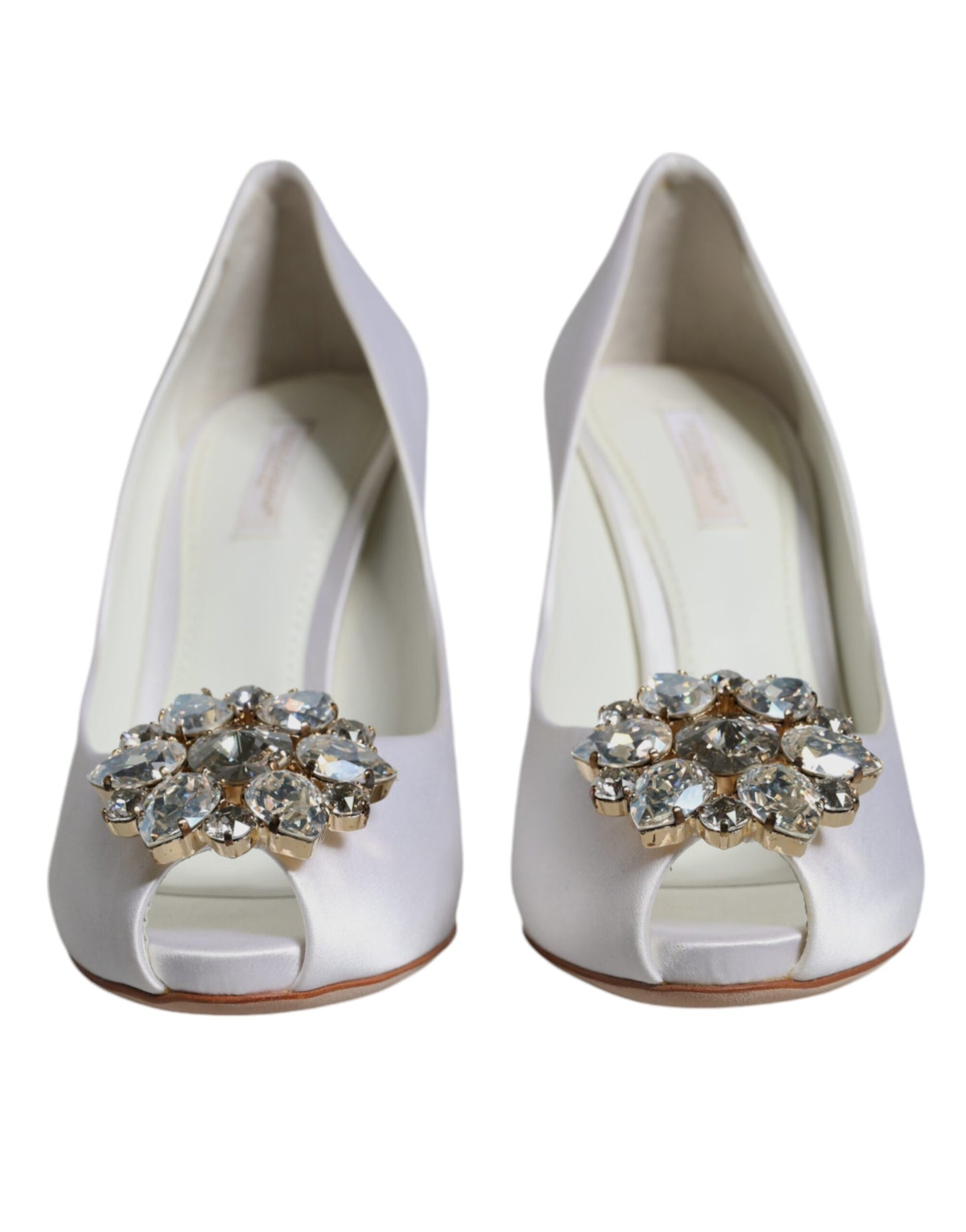 White Crystals Peep Toe Satin Pumps Shoes - The Luxe Alliance