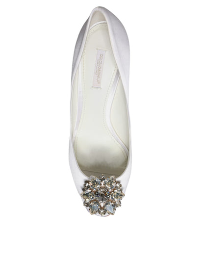 White Crystals Peep Toe Satin Pumps Shoes - The Luxe Alliance