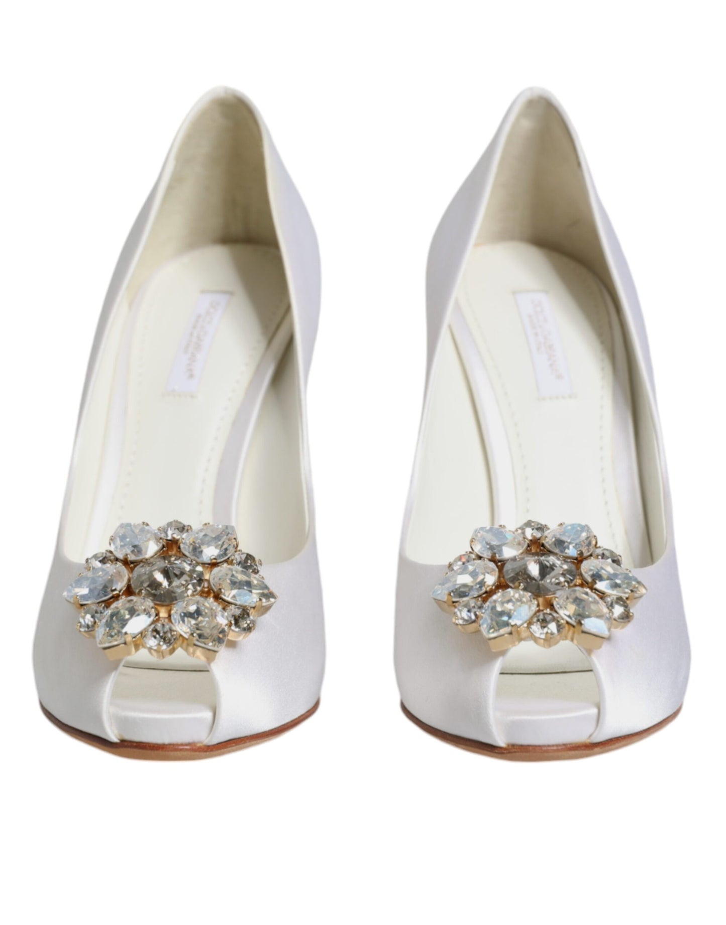 White Crystals Peep Toe Satin Pumps Shoes - The Luxe Alliance