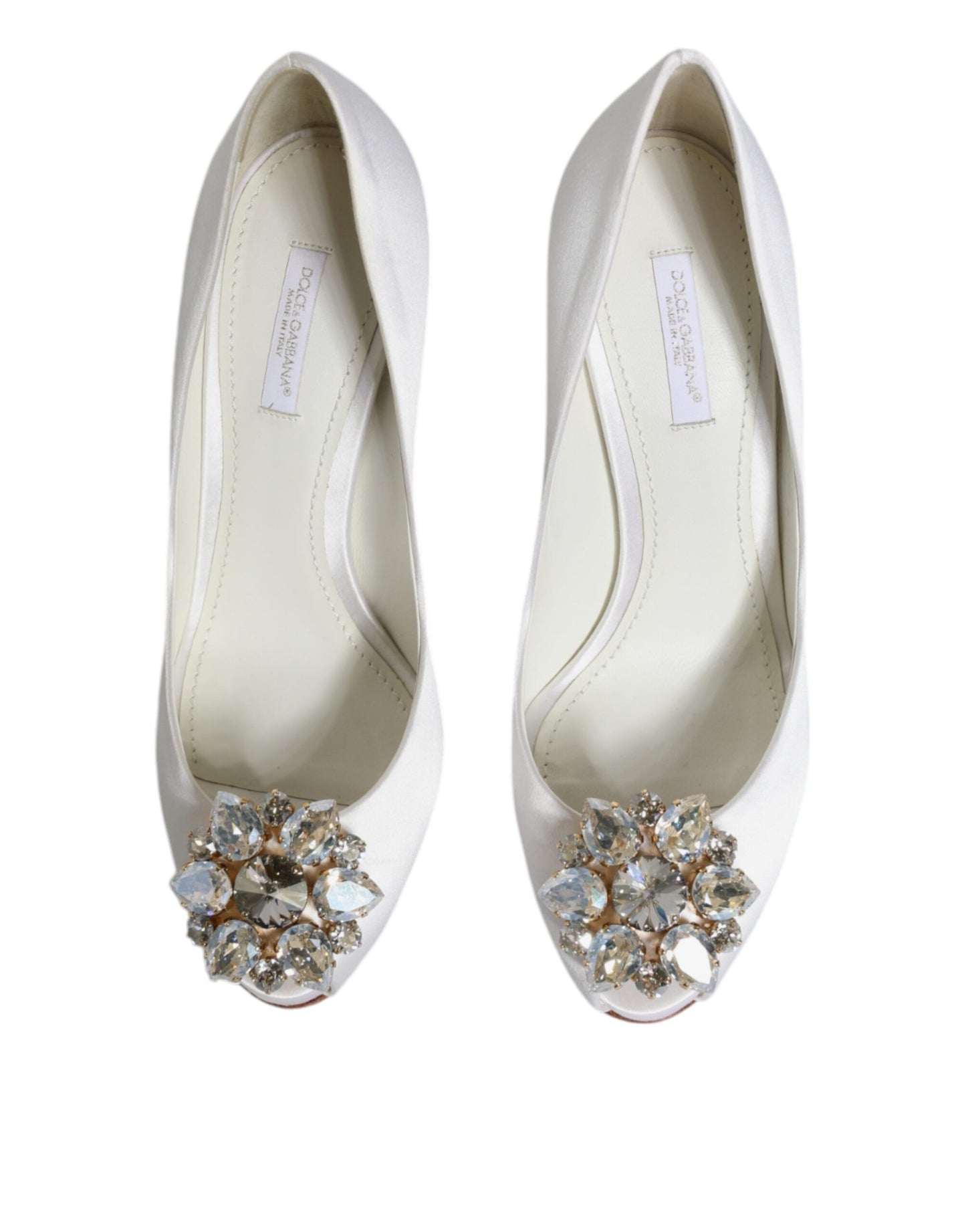 White Crystals Peep Toe Satin Pumps Shoes - The Luxe Alliance