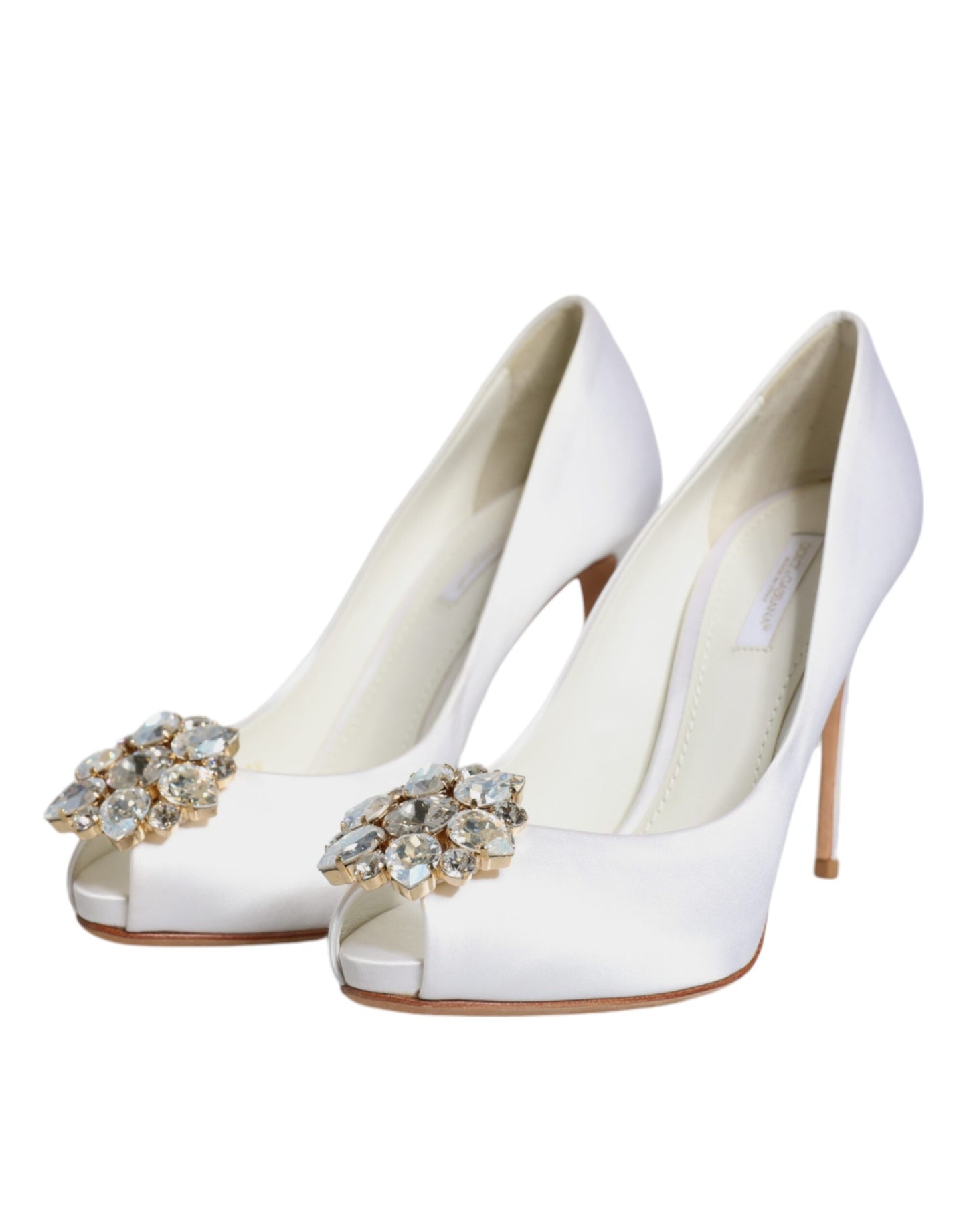 White Crystals Peep Toe Satin Pumps Shoes - The Luxe Alliance