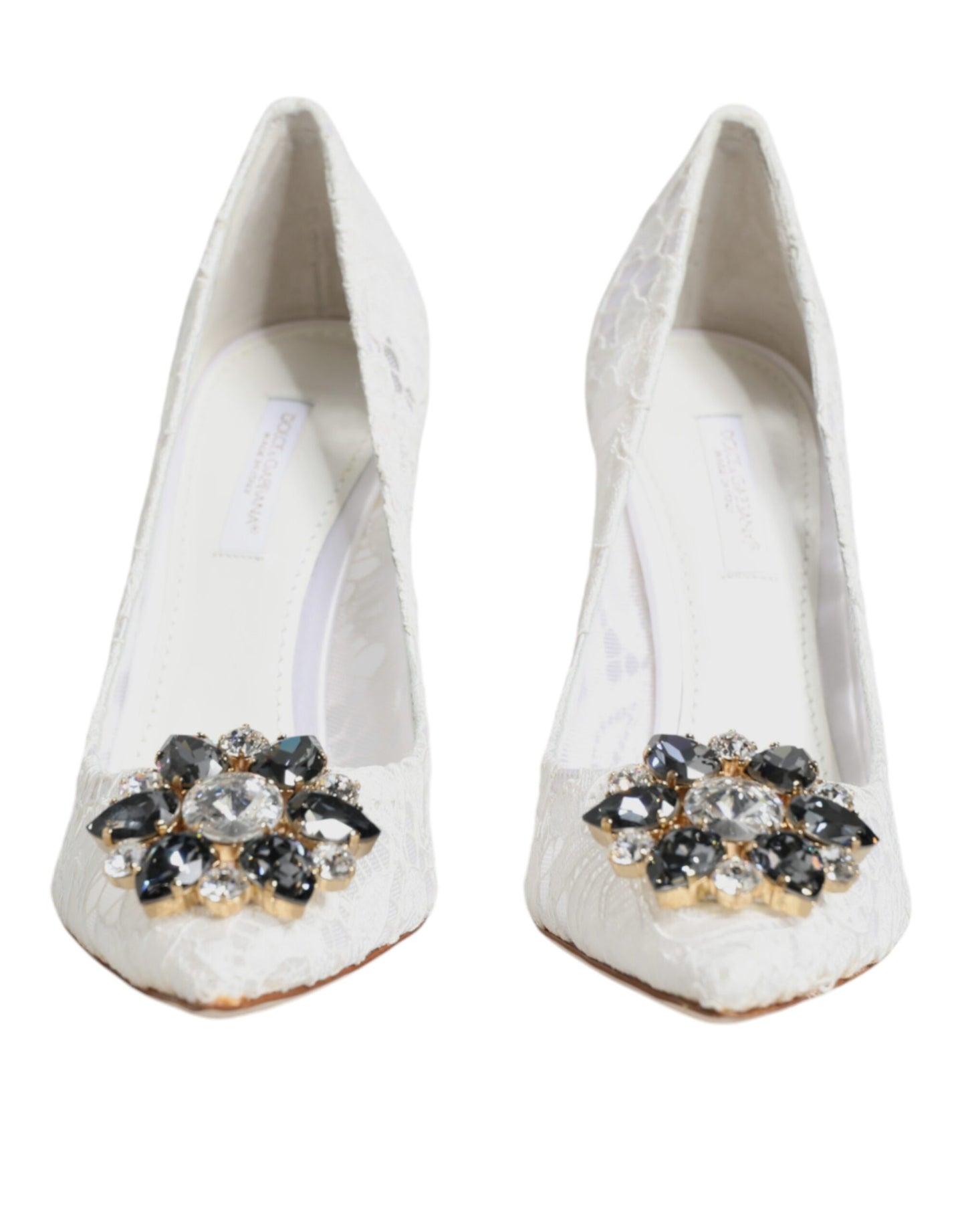 White Taormina Lace Crystal Heels Pumps Shoes - The Luxe Alliance