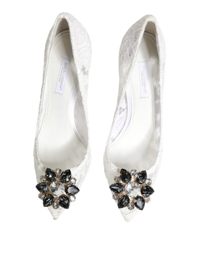 White Taormina Lace Crystal Heels Pumps Shoes - The Luxe Alliance