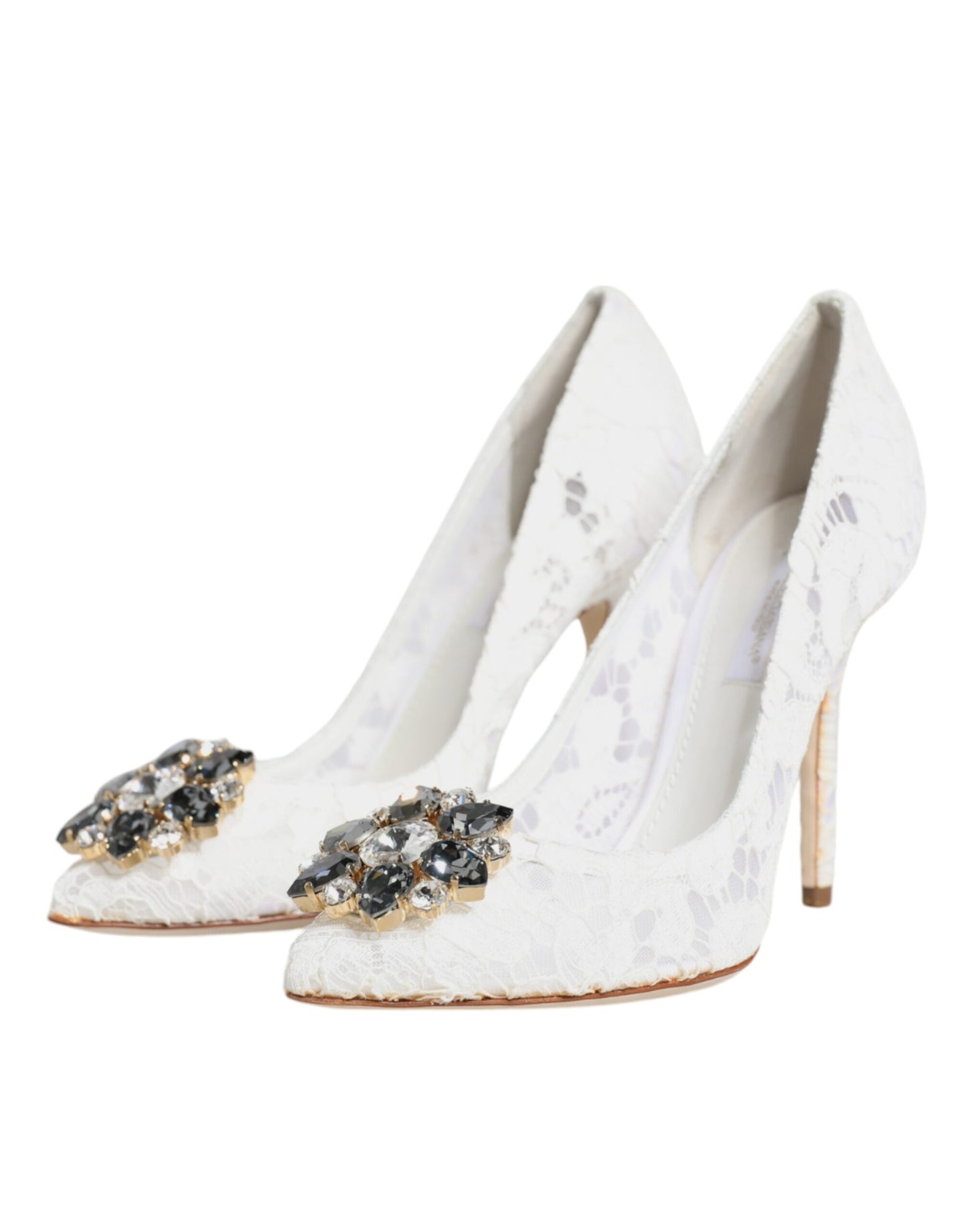 White Taormina Lace Crystal Heels Pumps Shoes - The Luxe Alliance