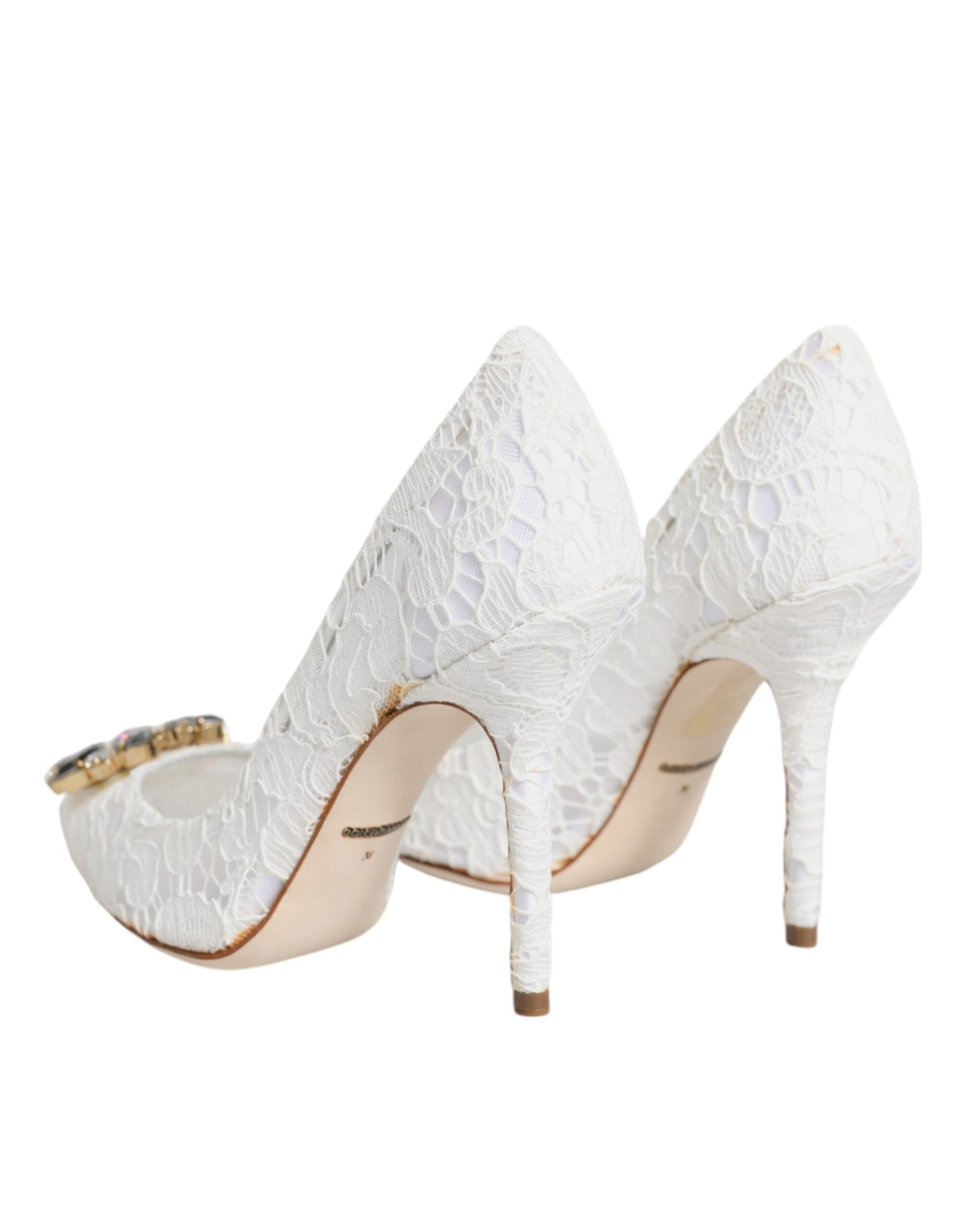 White Taormina Lace Crystal Heels Pumps Shoes - The Luxe Alliance