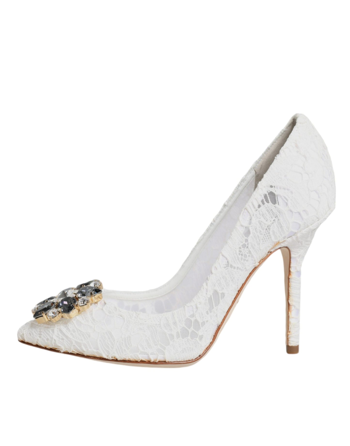 White Taormina Lace Crystal Heels Pumps Shoes - The Luxe Alliance