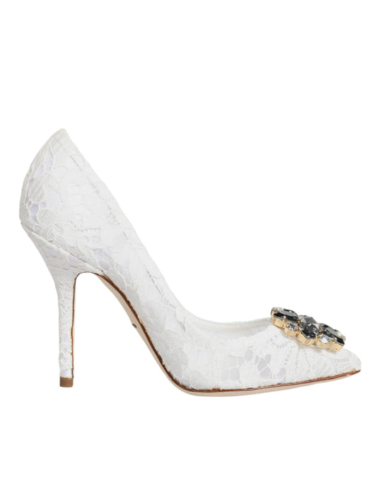 White Taormina Lace Crystal Heels Pumps Shoes - The Luxe Alliance