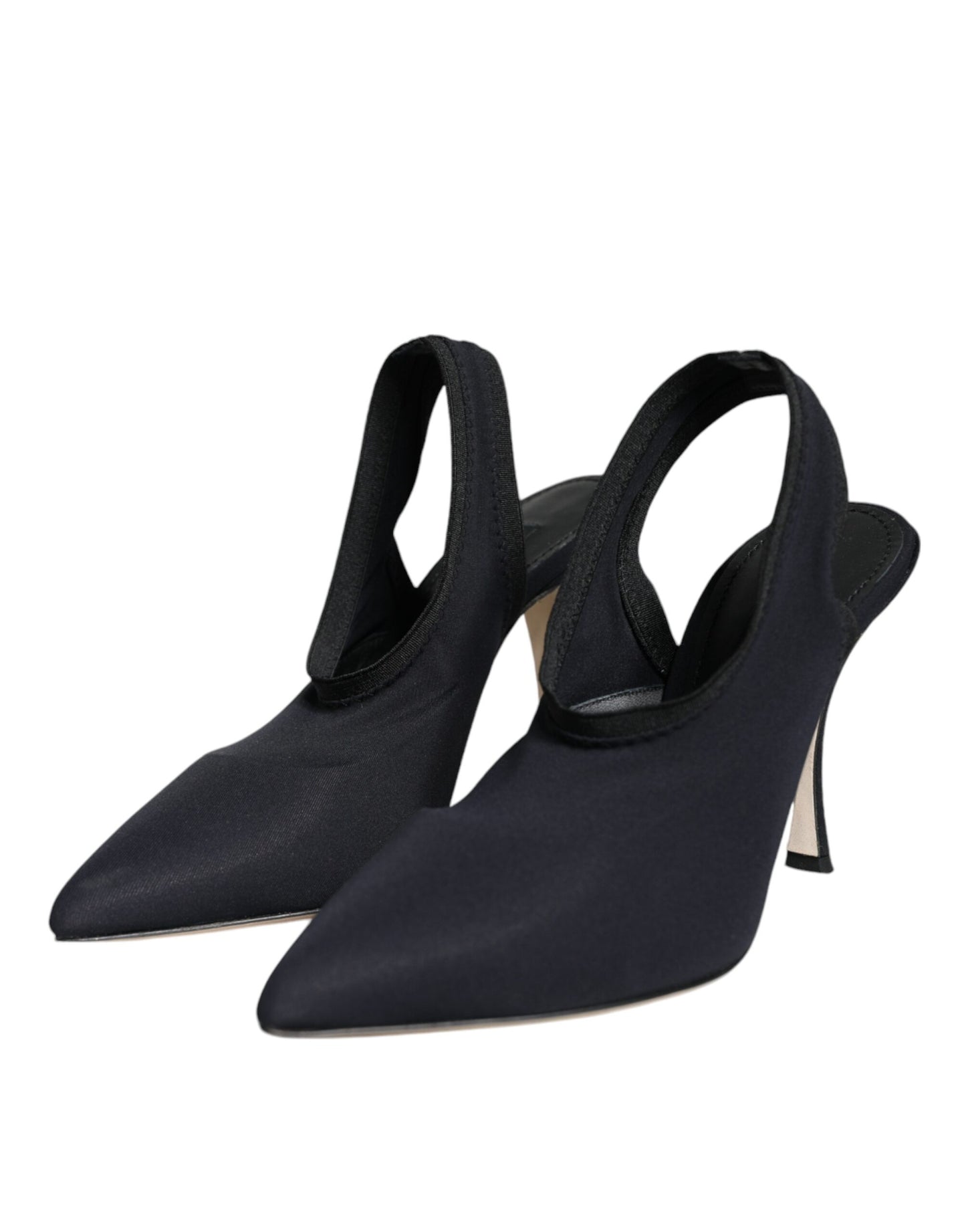 Black Jersey Stretch Heels Slingback Shoes - The Luxe Alliance