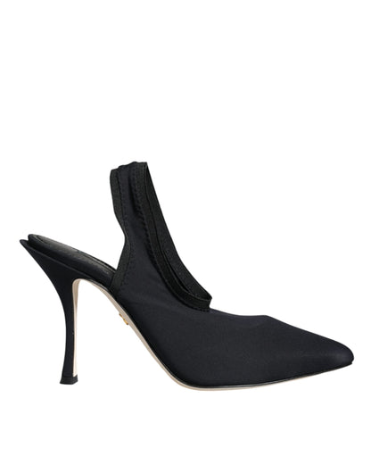 Black Jersey Stretch Heels Slingback Shoes - The Luxe Alliance