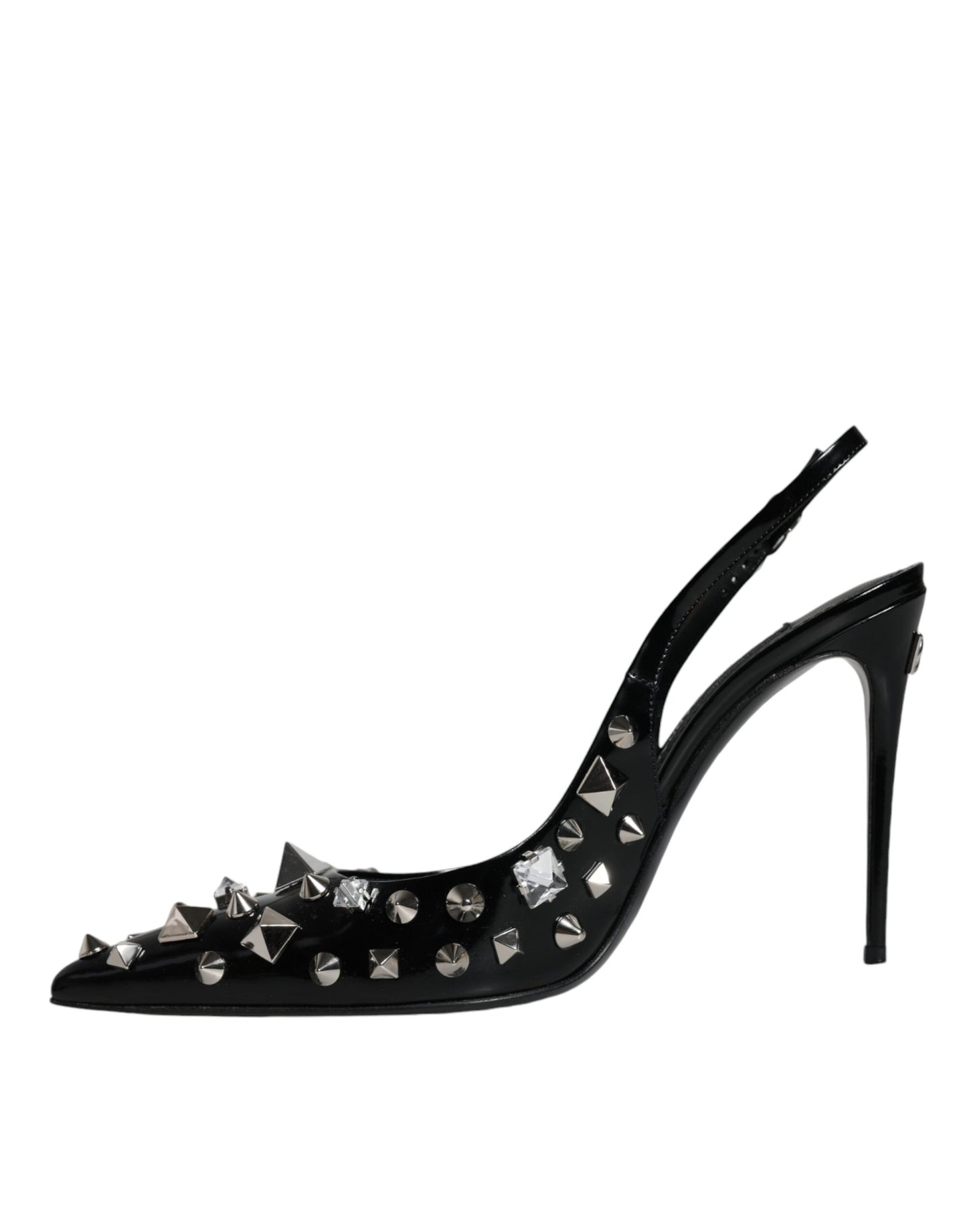 Black Leather Crystal Stud Slingback Shoes - The Luxe Alliance