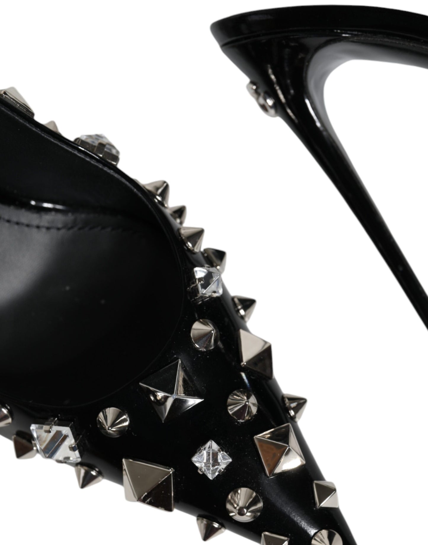 Black Leather Crystal Stud Slingback Shoes - The Luxe Alliance