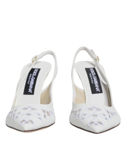 White Leather Stiletto Heels Slingback Shoes - The Luxe Alliance