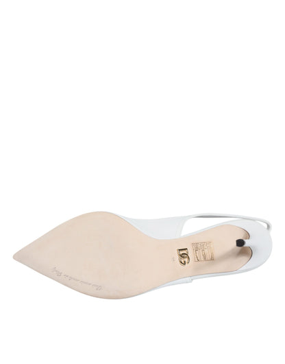 White Leather Stiletto Heels Slingback Shoes - The Luxe Alliance