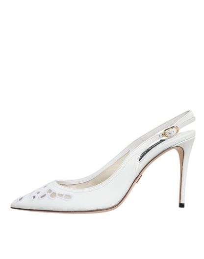 White Leather Stiletto Heels Slingback Shoes - The Luxe Alliance