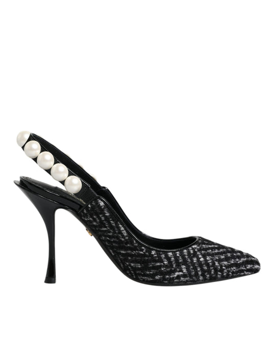 White Black Chevron Faux Pearl Slingback Shoes - The Luxe Alliance