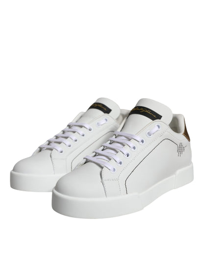 White Leather Portofino Low Top Sneaker Shoes - The Luxe Alliance