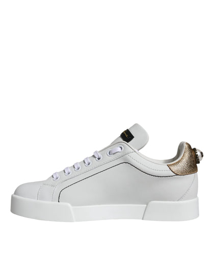 White Leather Portofino Low Top Sneaker Shoes - The Luxe Alliance