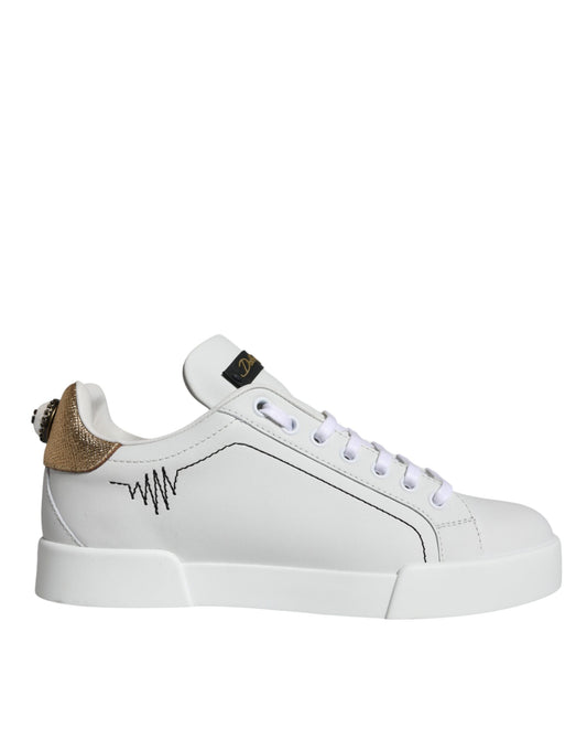 White Leather Portofino Low Top Sneaker Shoes - The Luxe Alliance