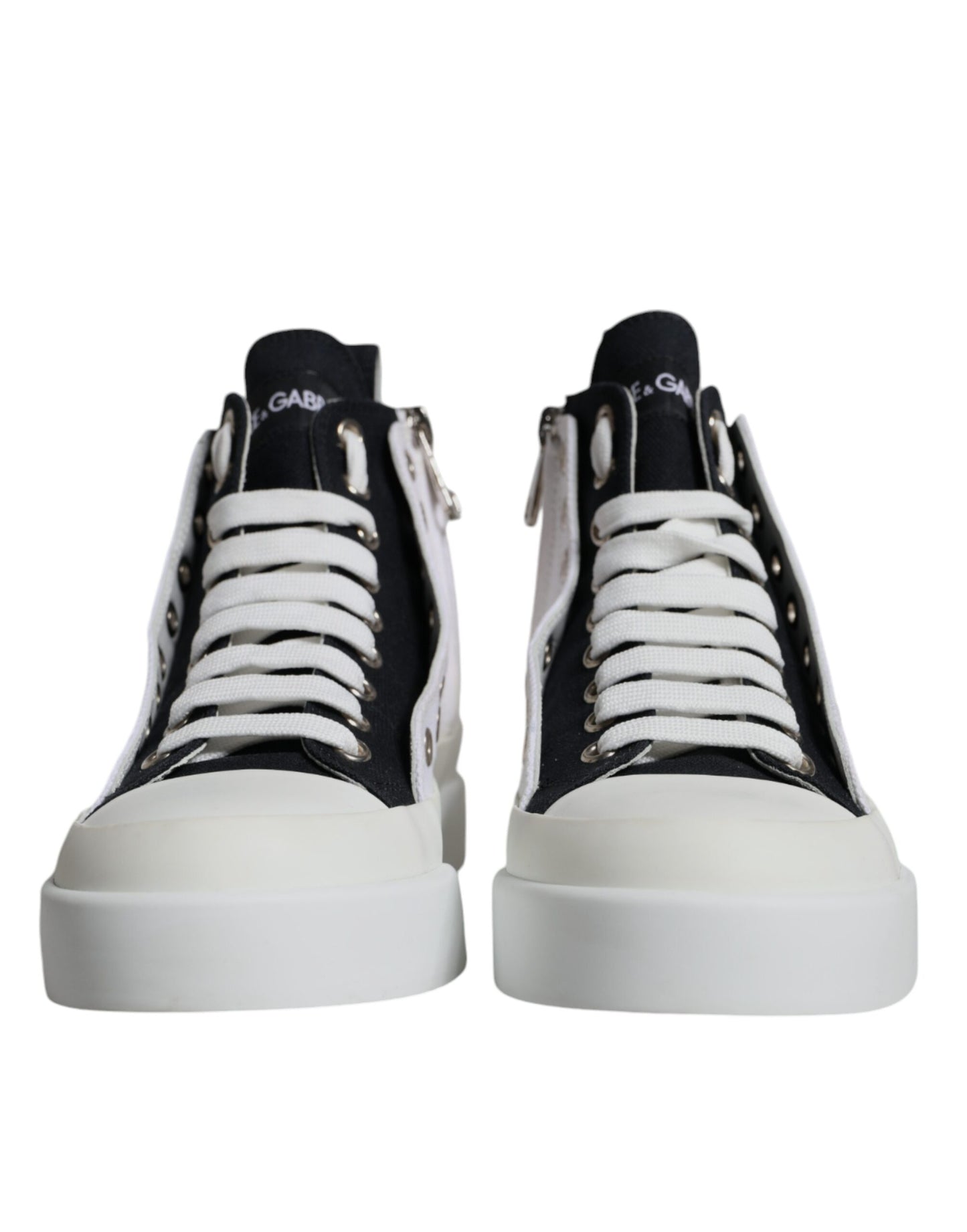 White Black Canvas Logo Mid Top Sneakers Shoes - The Luxe Alliance