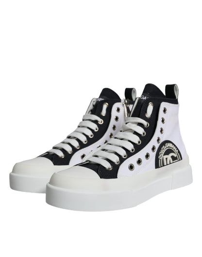 White Black Canvas Logo Mid Top Sneakers Shoes - The Luxe Alliance