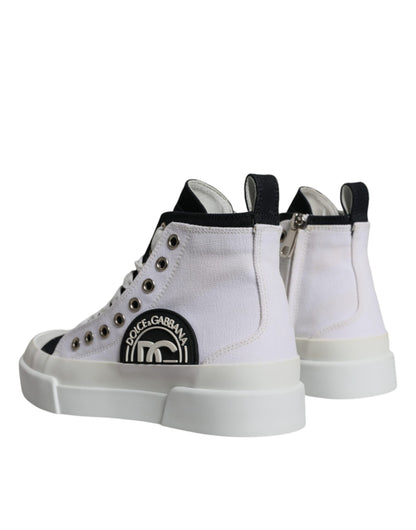 White Black Canvas Logo Mid Top Sneakers Shoes - The Luxe Alliance