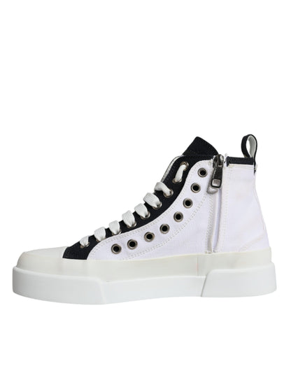 White Black Canvas Logo Mid Top Sneakers Shoes - The Luxe Alliance