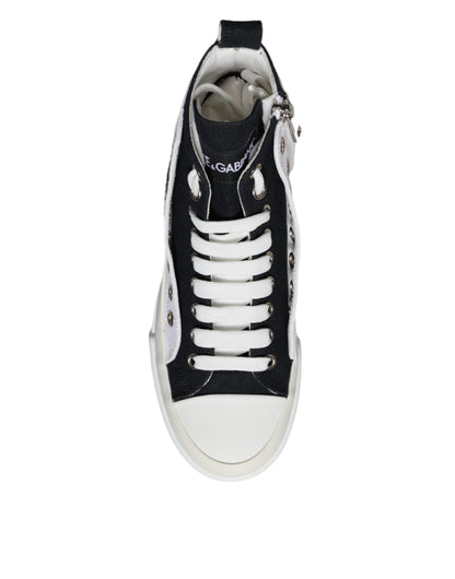 White Black Canvas Logo Mid Top Sneakers Shoes - The Luxe Alliance