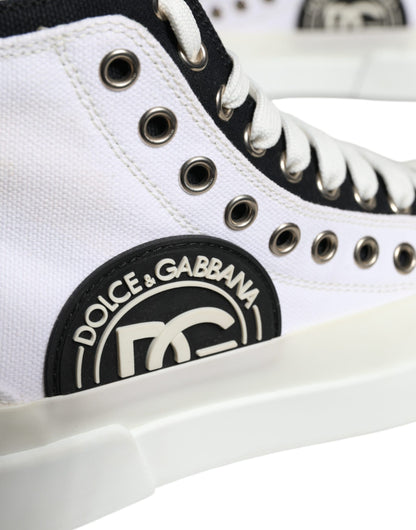 White Black Canvas Logo Mid Top Sneakers Shoes - The Luxe Alliance