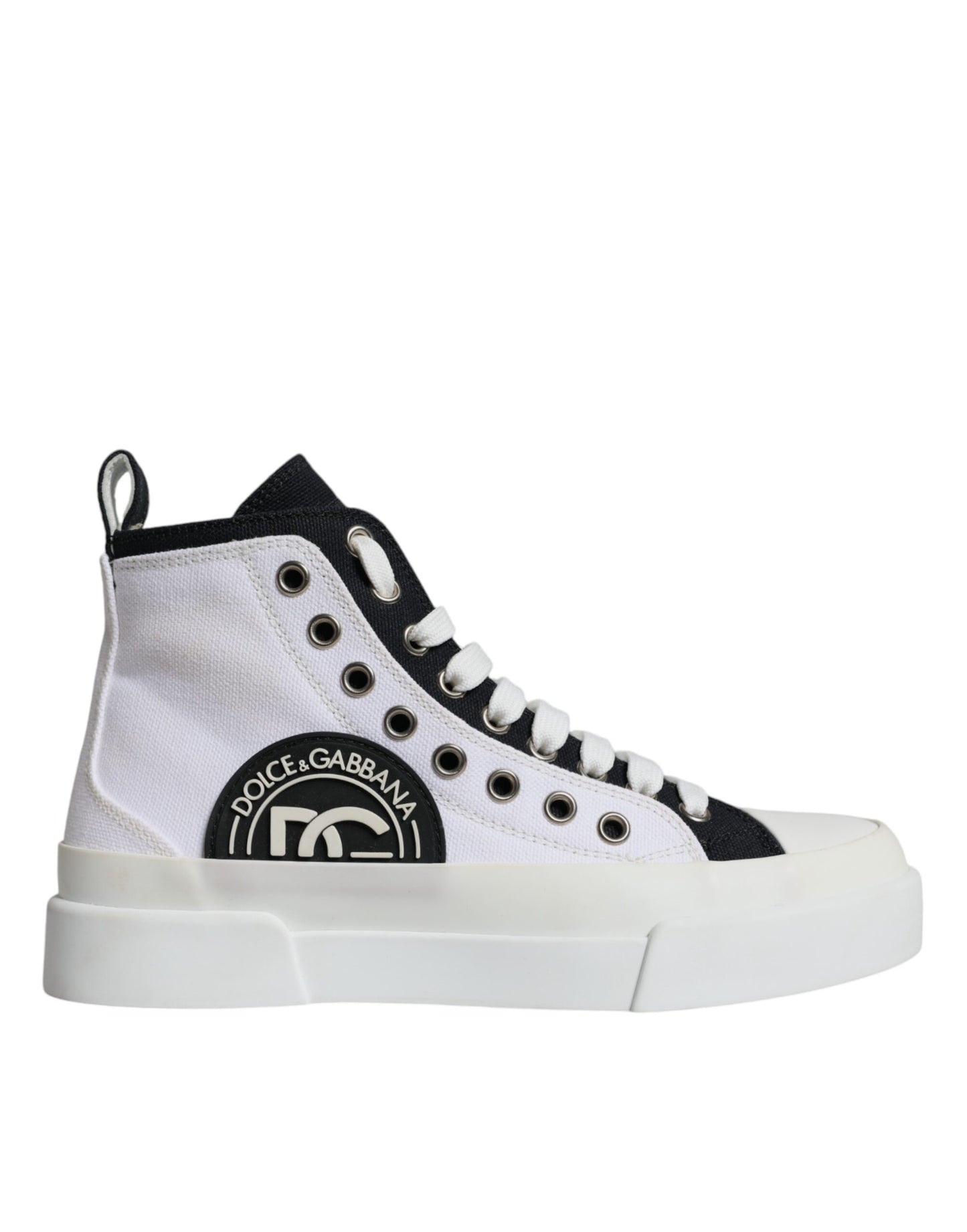 White Black Canvas Logo Mid Top Sneakers Shoes - The Luxe Alliance