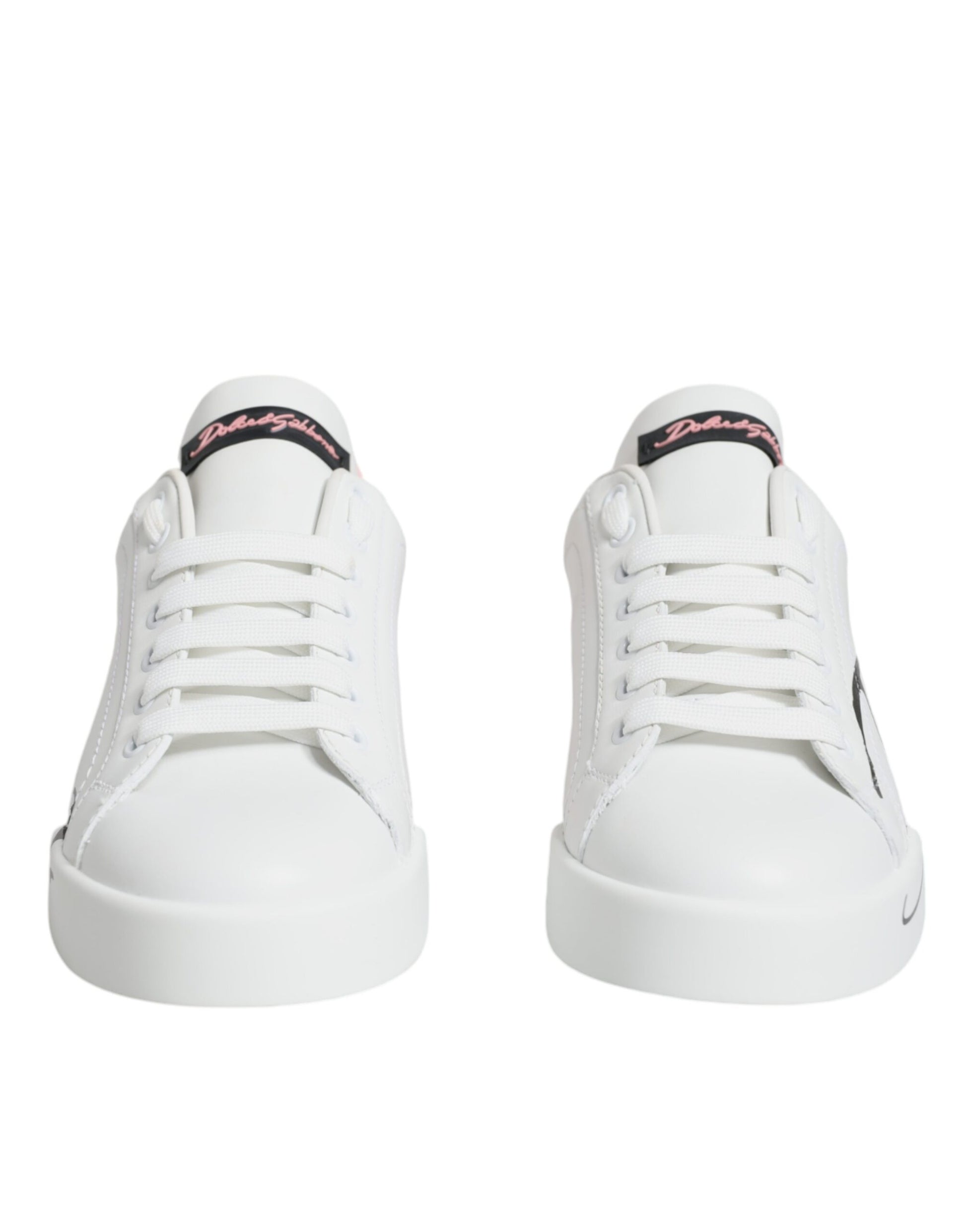 Dolce & Gabbana Women's White & Pink Portofino Sneakers – Luxury Calf Leather