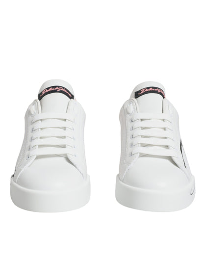  - Dolce & Gabbana Women's White & Pink Portofino Sneakers – Luxury Calf Leather