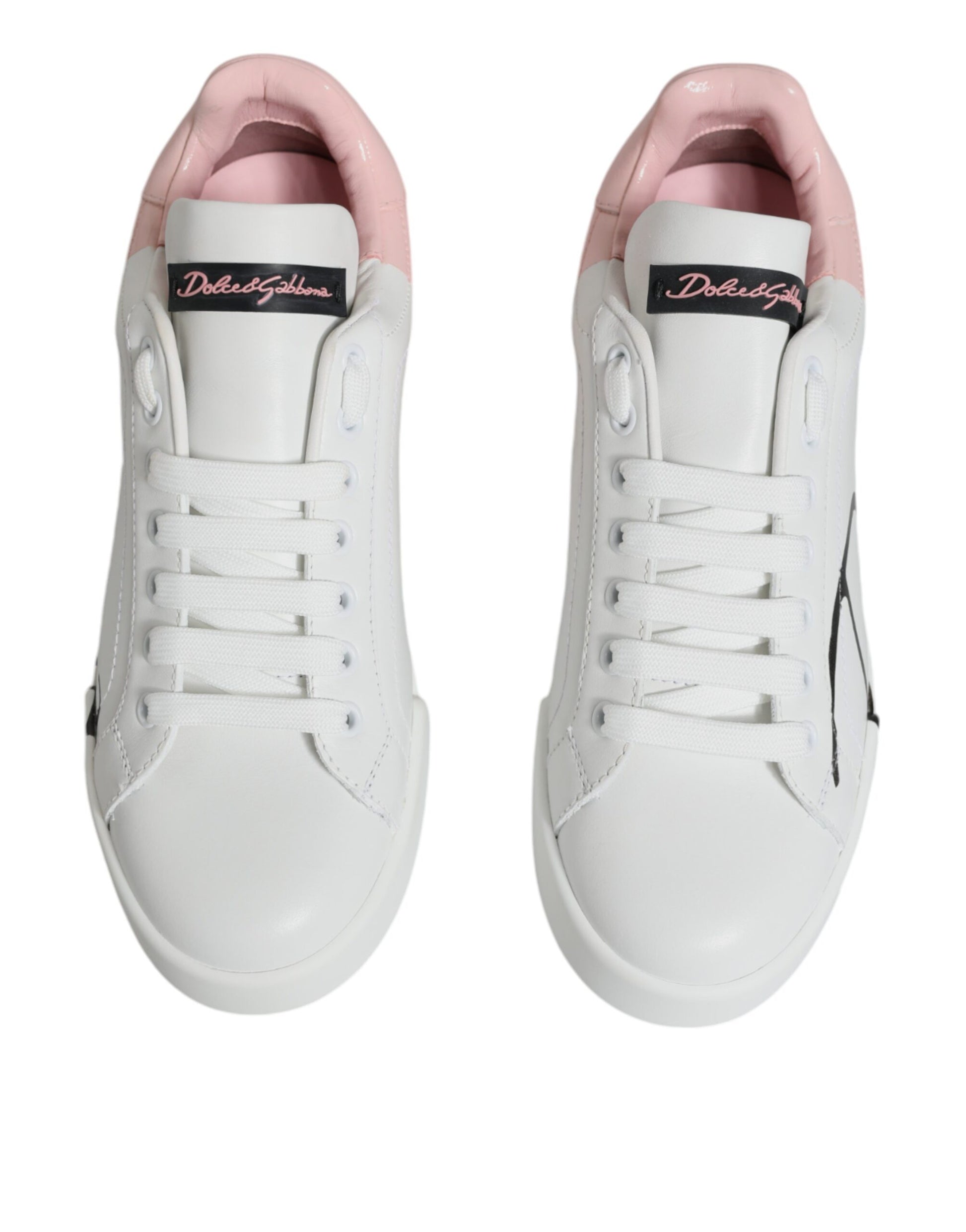 Dolce & Gabbana Women's White & Pink Portofino Sneakers – Luxury Calf Leather