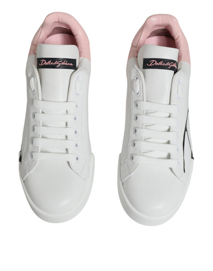  - Dolce & Gabbana Women's White & Pink Portofino Sneakers – Luxury Calf Leather